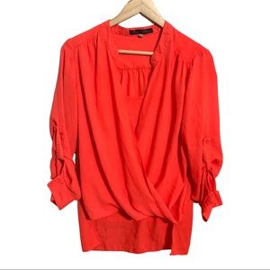Rose & Olive Orange Hi Low Sexy Drape Blouse S